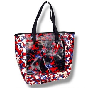 Peter Pilotto  Blue Red Large Multicolor Floral Print Shoulder Tote Handbag